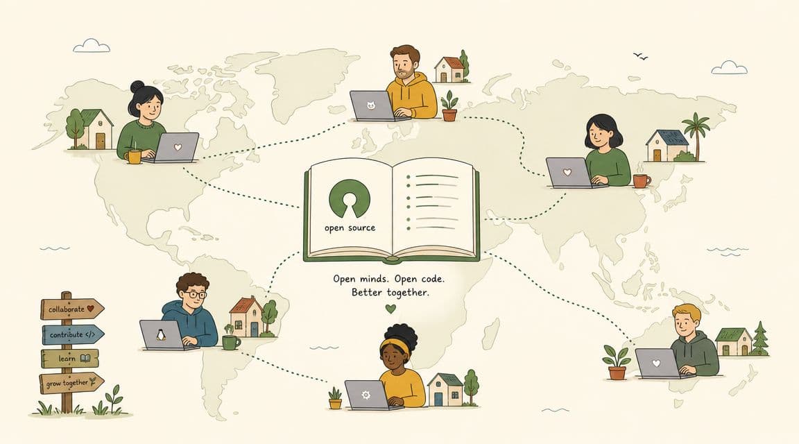 Remote developers connected to open source work on a world map