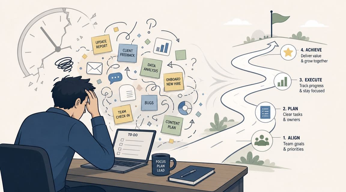 Remote employee moving from a cluttered to-do list to structured goal planning
