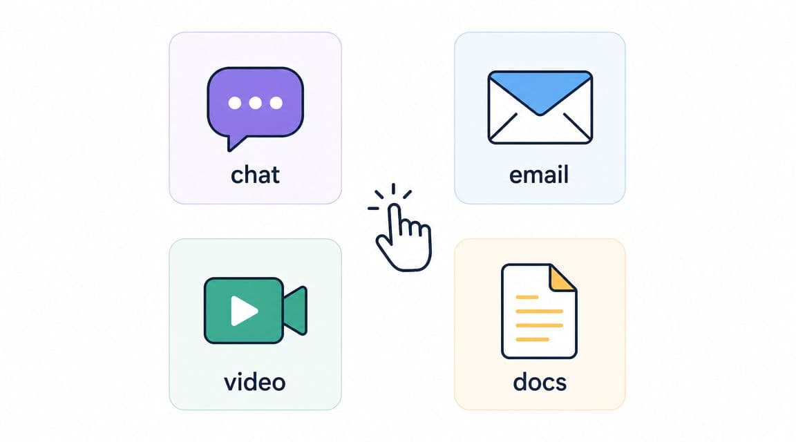 Graphic showing chat, email, video, and document communication methods