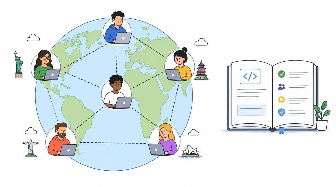 Remote workers connected globally around a world map
